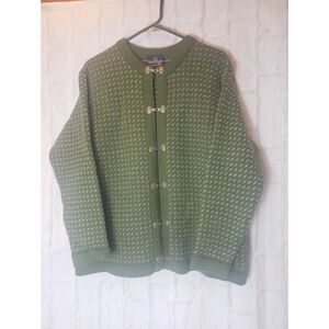 SKJAEVELAND NORWAY Wool Nordic Cardigan Sweater Pine Green Large